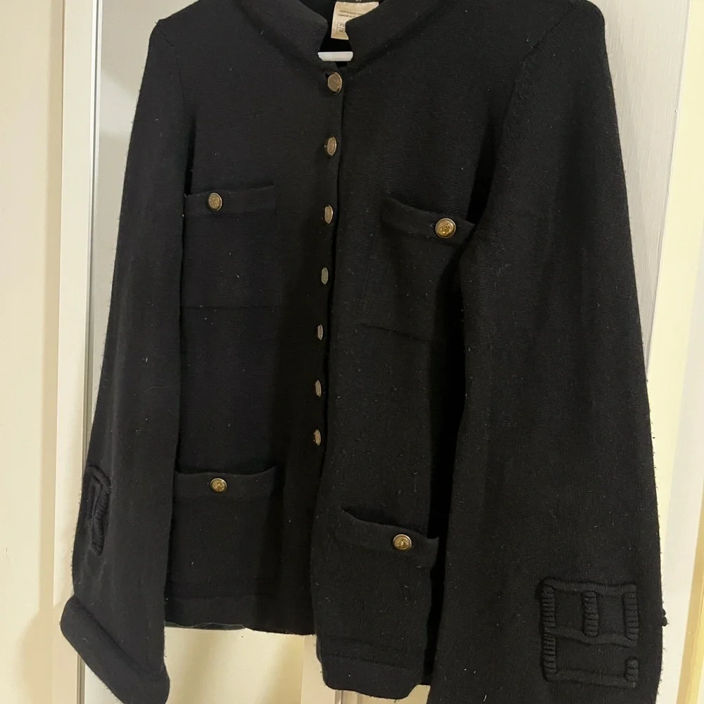 CHANEL Black Wool Button Front Cardigan Jacket